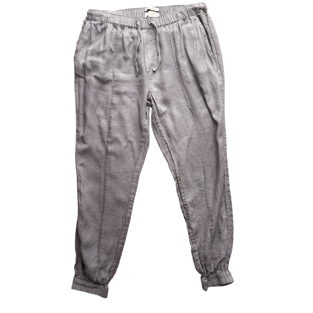 Cynthia Rowley Linen Pants Womens L Gray Jogger Elastic Waist Drawstring Pull On