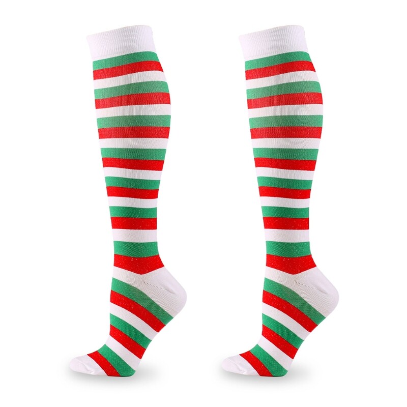 Christmas Compression Stockings Cartoon Santa Elk Print Nursing Knee High Socks