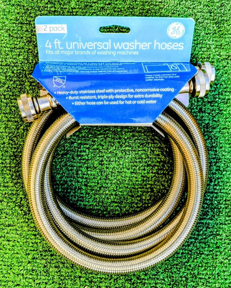 2-Pack GE 4ft Universal Stainless Steel Washer Universal Fit Hoses  2-Pack NIP