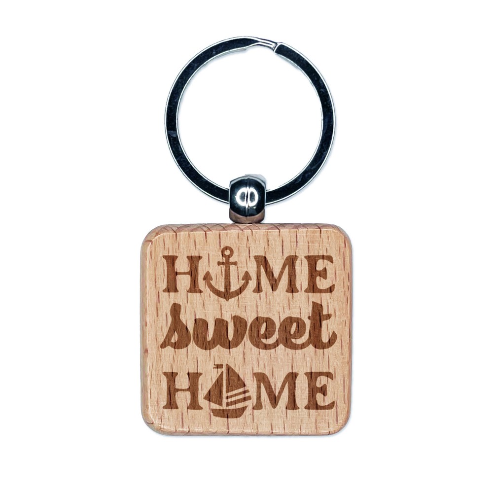 Nautical Beach Home Sweet Home Engraved Wooden Keychain Charm Tag