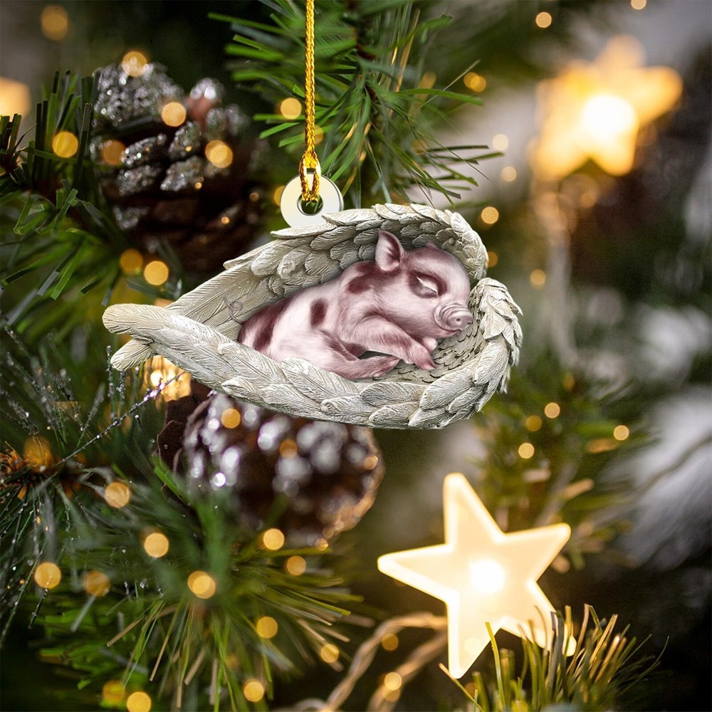 Lovely Pig Angel Wings Christmas Ornament  Pig Sleeping Car Ornament Xmas Gift
