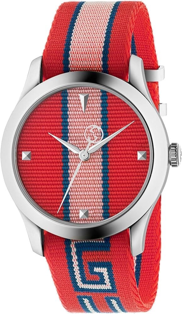 Gucci G-Timeless Mens Red Multicolor Nylon Strap Watch YA1264070 $920