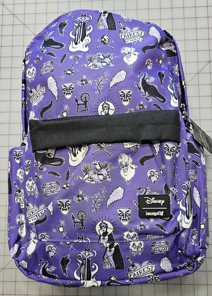 Loungefly x Disney Villain Icons Allover-Print Nylon Backpack OS, Purple NWT/HTF