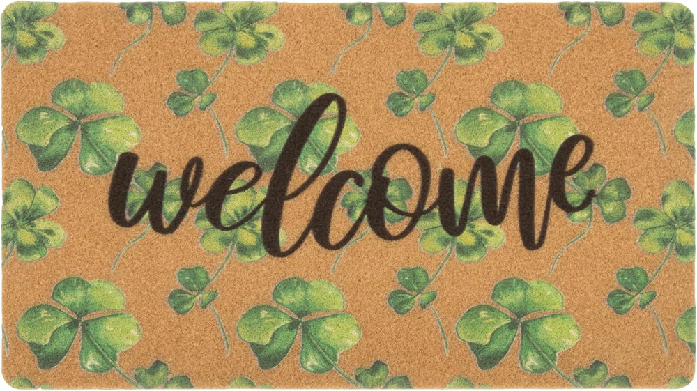 Lucky Clover Shamrock Welcome Mat for Outdoor or Indoor Spring Front Door