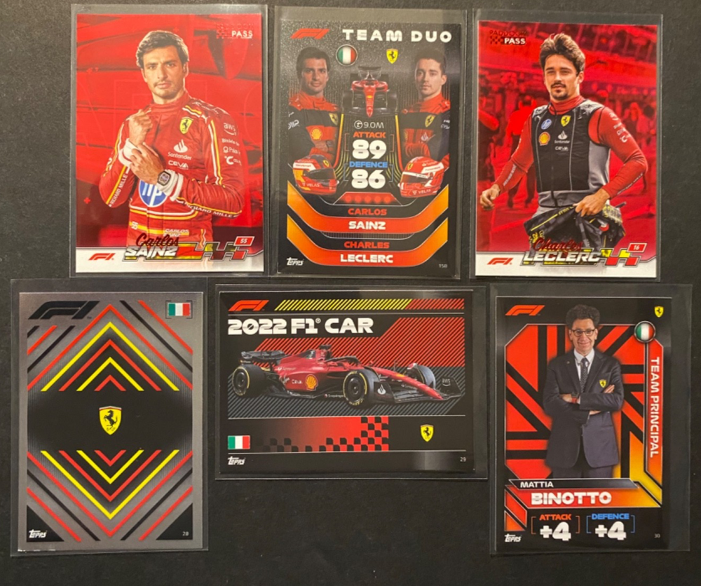 Charles Leclerc & Carlos Sainz - 2022/2024 Topps F1 Mixed 6 Card Ferrari Lot