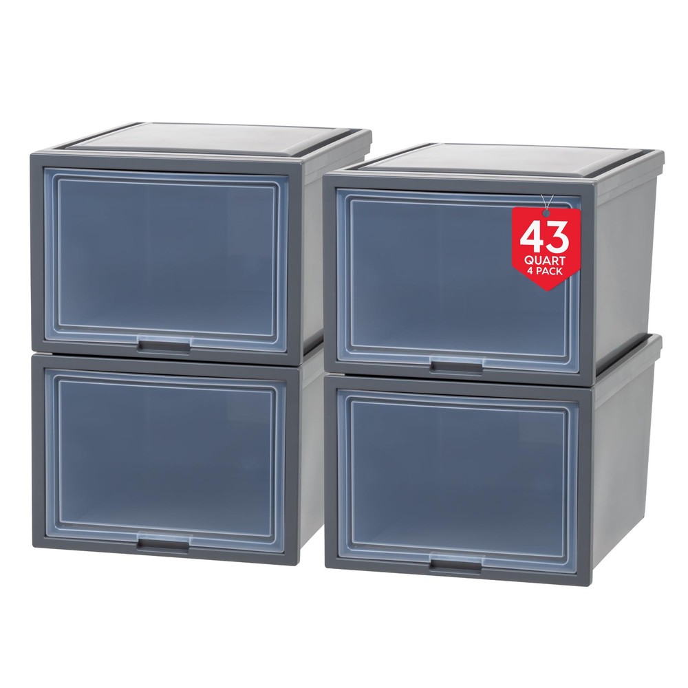 IRIS USA 42 Qt. Plastic Drawer Storage Organizer Stacking Drawers, 4-Pack, St...