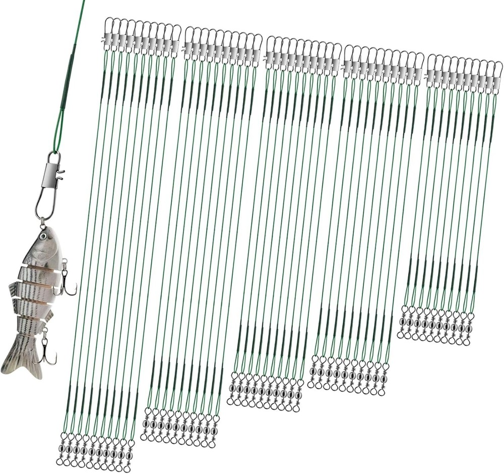 50PCS Trace Wire Leader Fishing Line Stainless Steel Lures Snap Swivel Durable