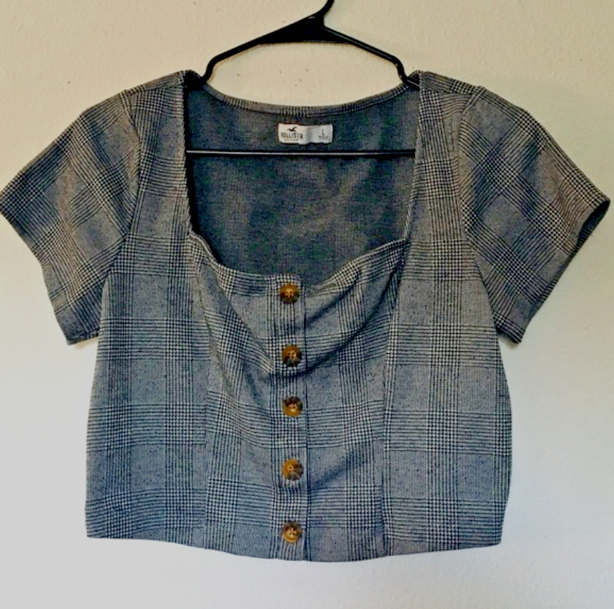 Hollister Cropped Plaid Tweed Button-up Look Top