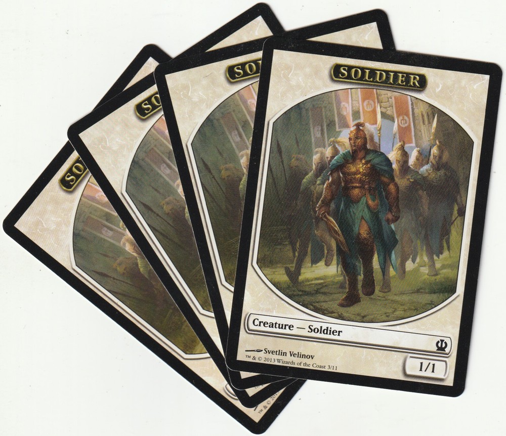 ✪ 4 MAGIC The Gathering SOLDIER White Creature Tokens PLAYSET THS/EN NM/EX