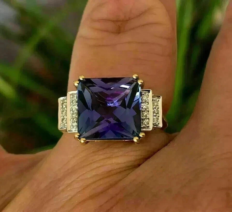 4.05 Ct Natural Tanzanite Solitaire Engagement Ring 14K White Gold solid