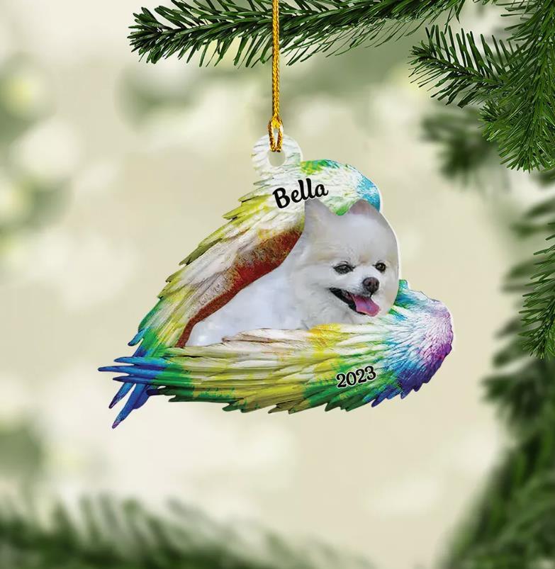 Pomeranian Dog In Rainbow Angel Wing Ornament  Memorial Dog Christmas Gift