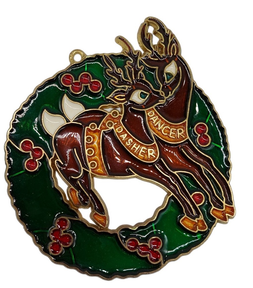 Dasher Dancer Reindeer Stained Glass Christmas Sun catchers Plastic