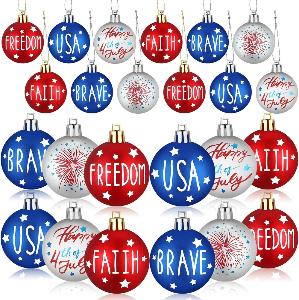 12 Pcs Patriotic Memorial Tree Ornament 4Th of July Hanging Ornament Red White B