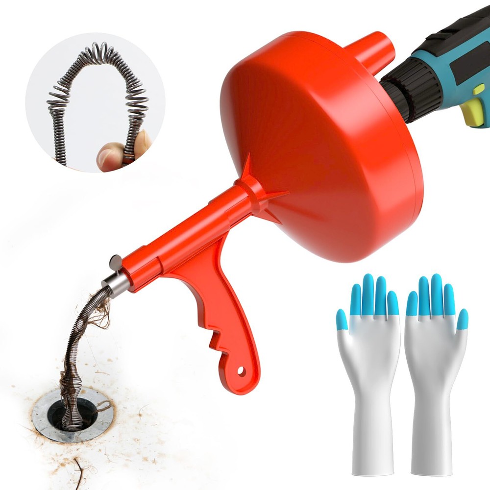 Drain Snake, 25ft Plumbing Snake with Drill Adapter, Flexible Sink Drain Auge...