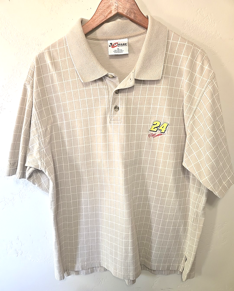 Vintage Jeff Gordon Shirt #24 Polo  XL Brown  White Chase NASCAR Golf Racing