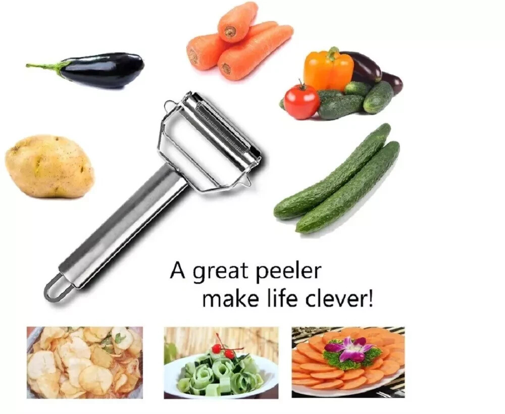 Stainless Steel Dual-Blade Peeler with Julienne Slicer for Fruits & Veggies