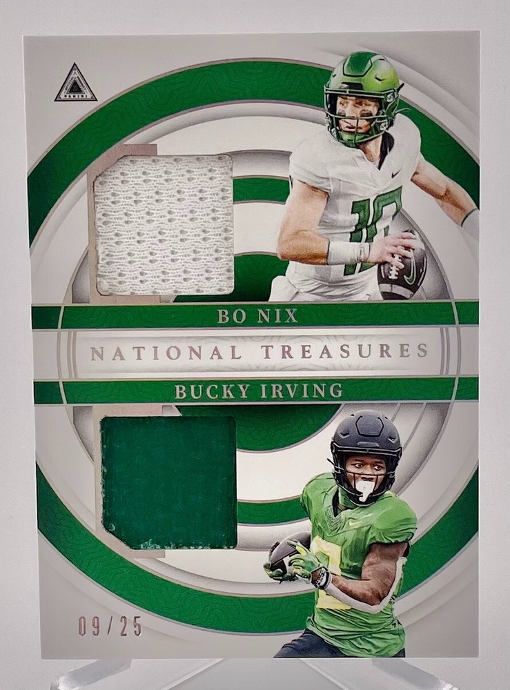 Bo Nix Bucky Irving 2024 National Treasures NCAA Relic Card #09/25 TDM-ORE