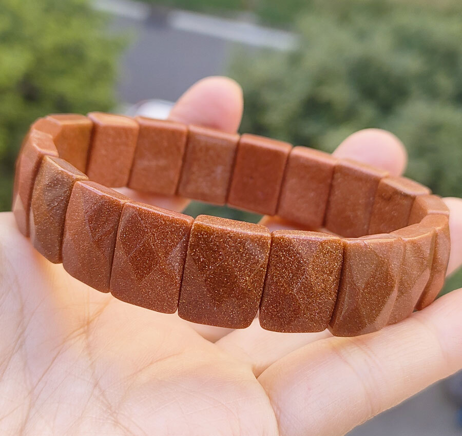 5pcs Gold sand Gems oblong faceted Bracelet Magic Reiki Healing Amulet