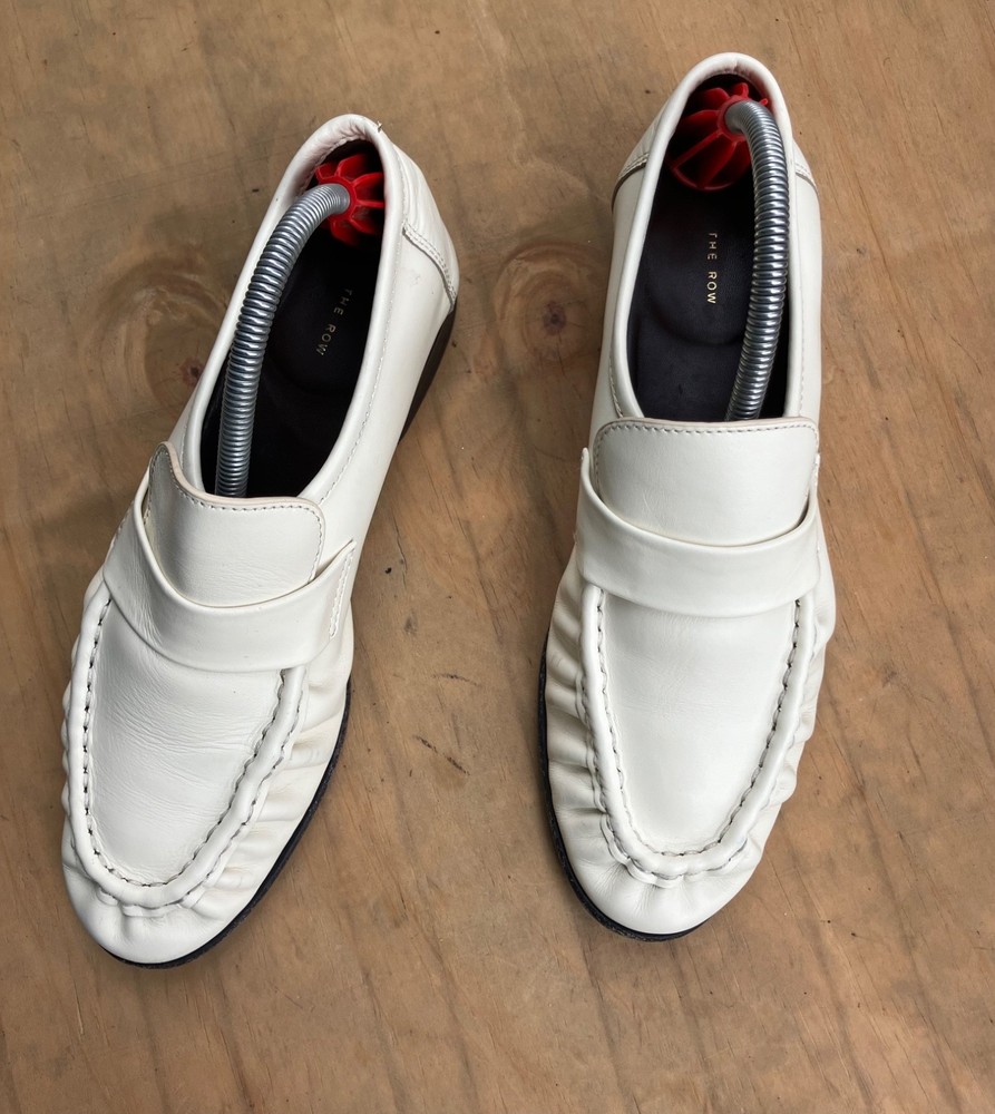 The Row Nappa Leather White Loafers Size 37