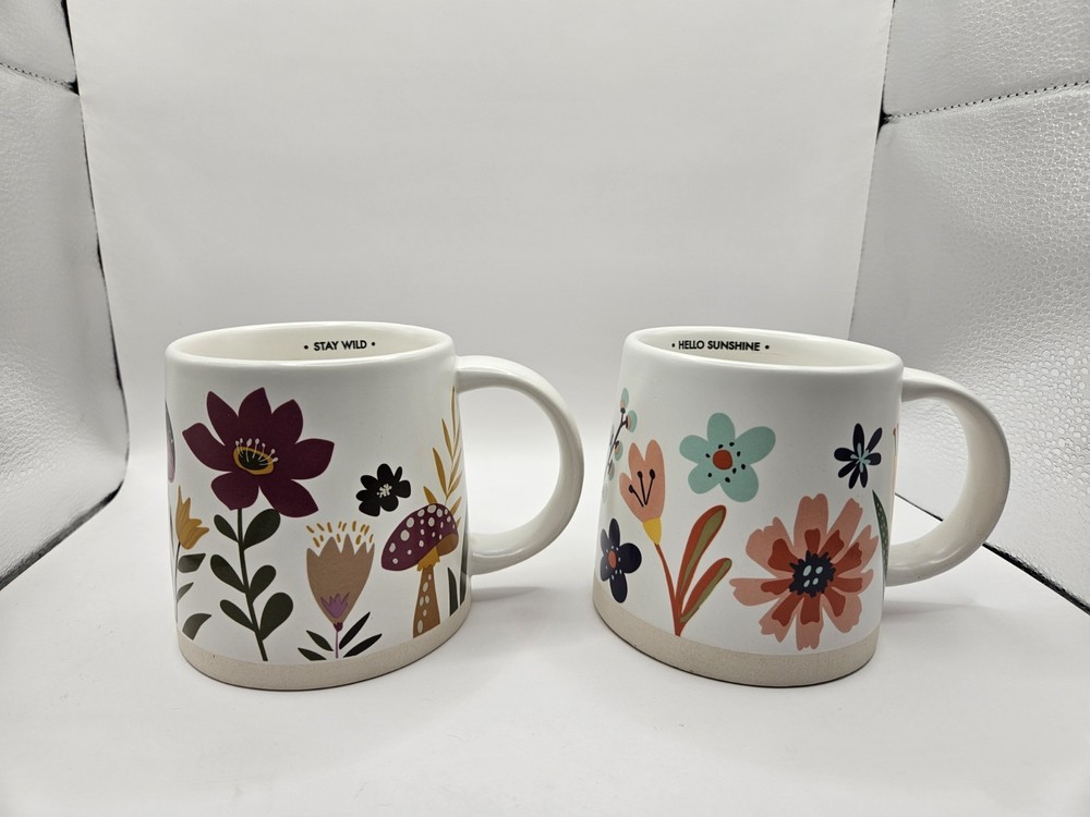 Shelly Mugs Set of 2 Floral & Mushroom Design with Surprise Sentiments Inside