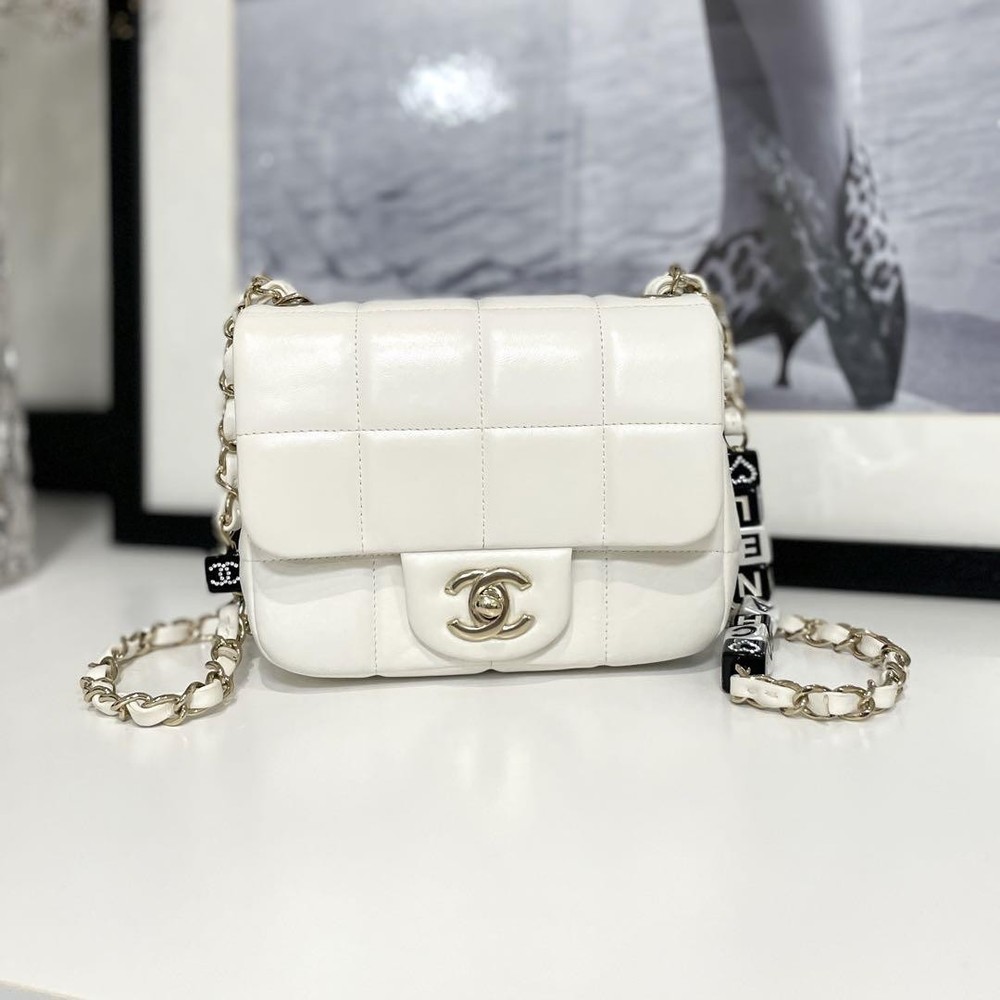 Chanel Lambskin Chocolate Bar Mini Flap Bag with Chain Strap