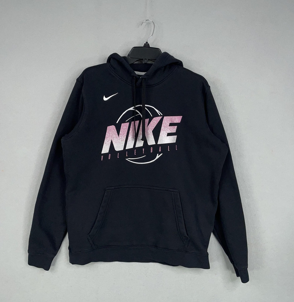 Nike Hoodie Mens Medium Black Volleyball Pink Graphic Pullover Fleece Sweatshirt