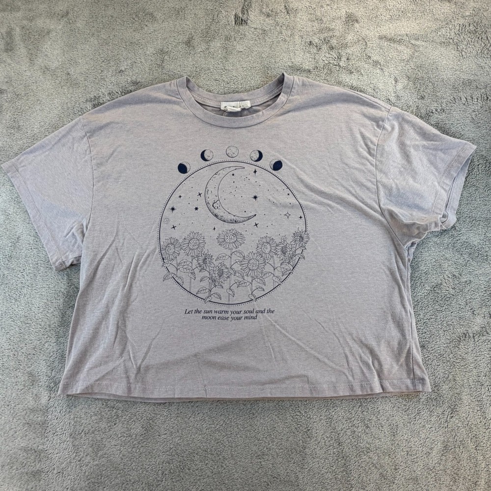 Outlaw Graphic T-Shirt Women’s Large Moon Phases Sunflower Crop Tee