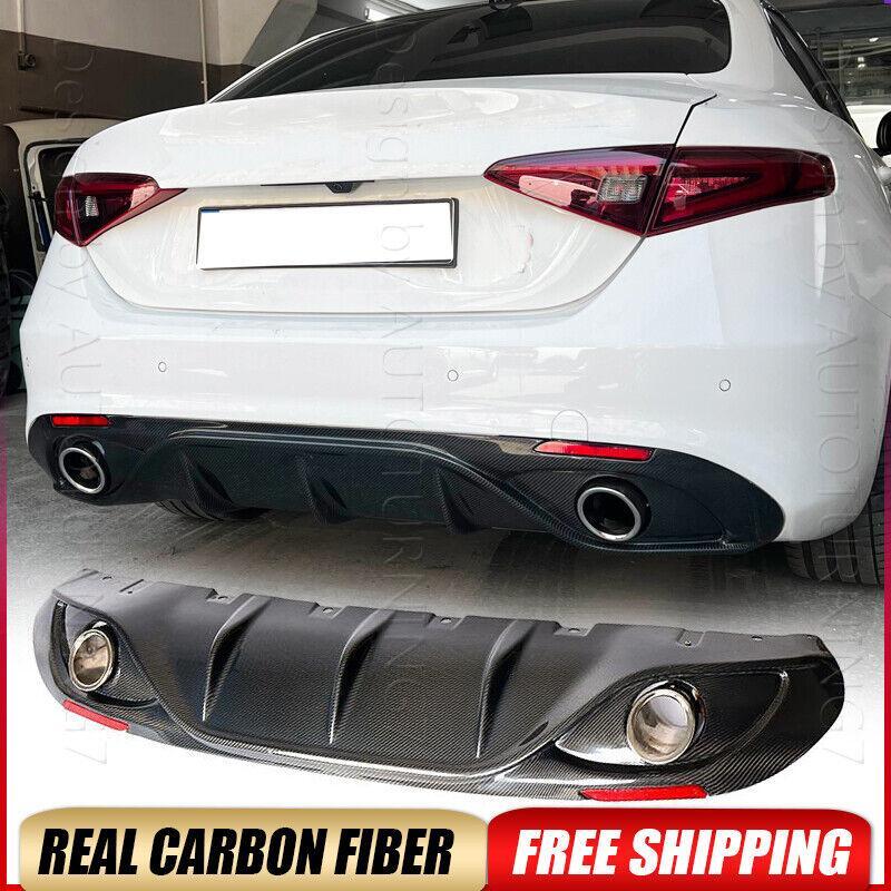 REAL CARBON REAR BUMPER DIFFUSER LIP W/Exhaust For Alfa Romeo Giulia Base 2017+