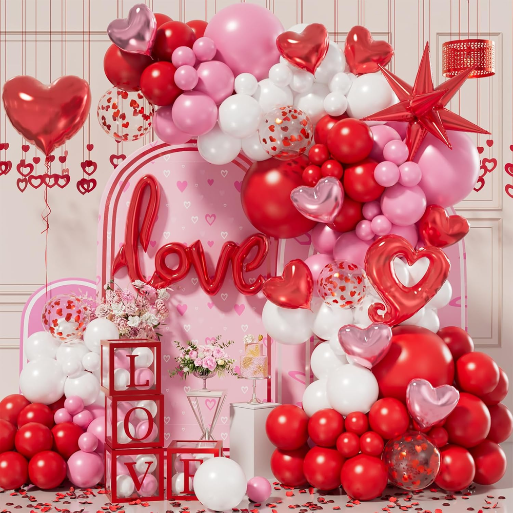 Bonropin 156Pcs Valentines Day Balloon Arch Garland Kit with Pink White Red