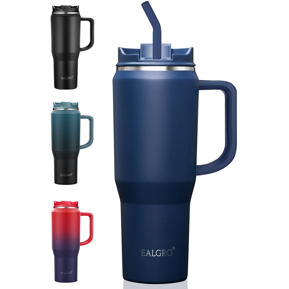 Insulated Coffee Mug Cup with Lid, 40 oz Tumbler with Handle and Straw, Doubl...