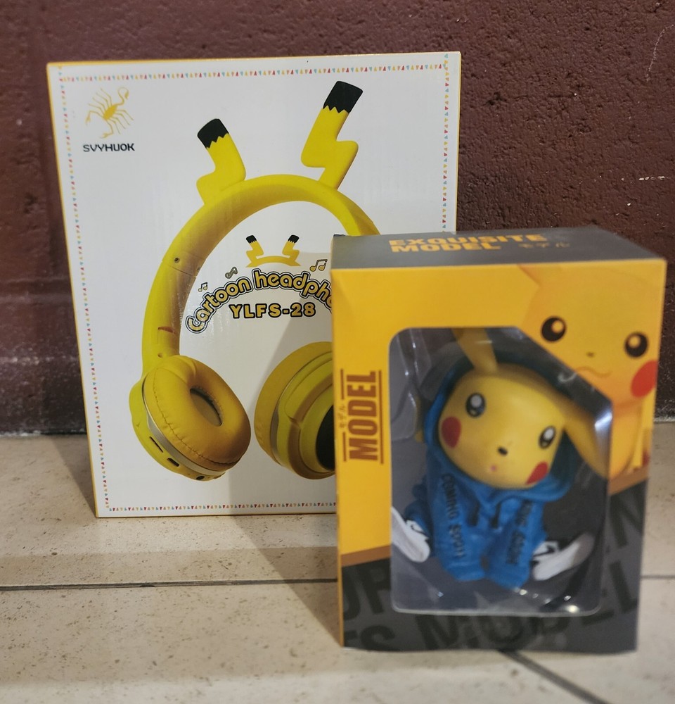 SVYHUOK Kids Wireless Headphones W/ Built-in Mic & Pokemon Pickachu Fig Statue
