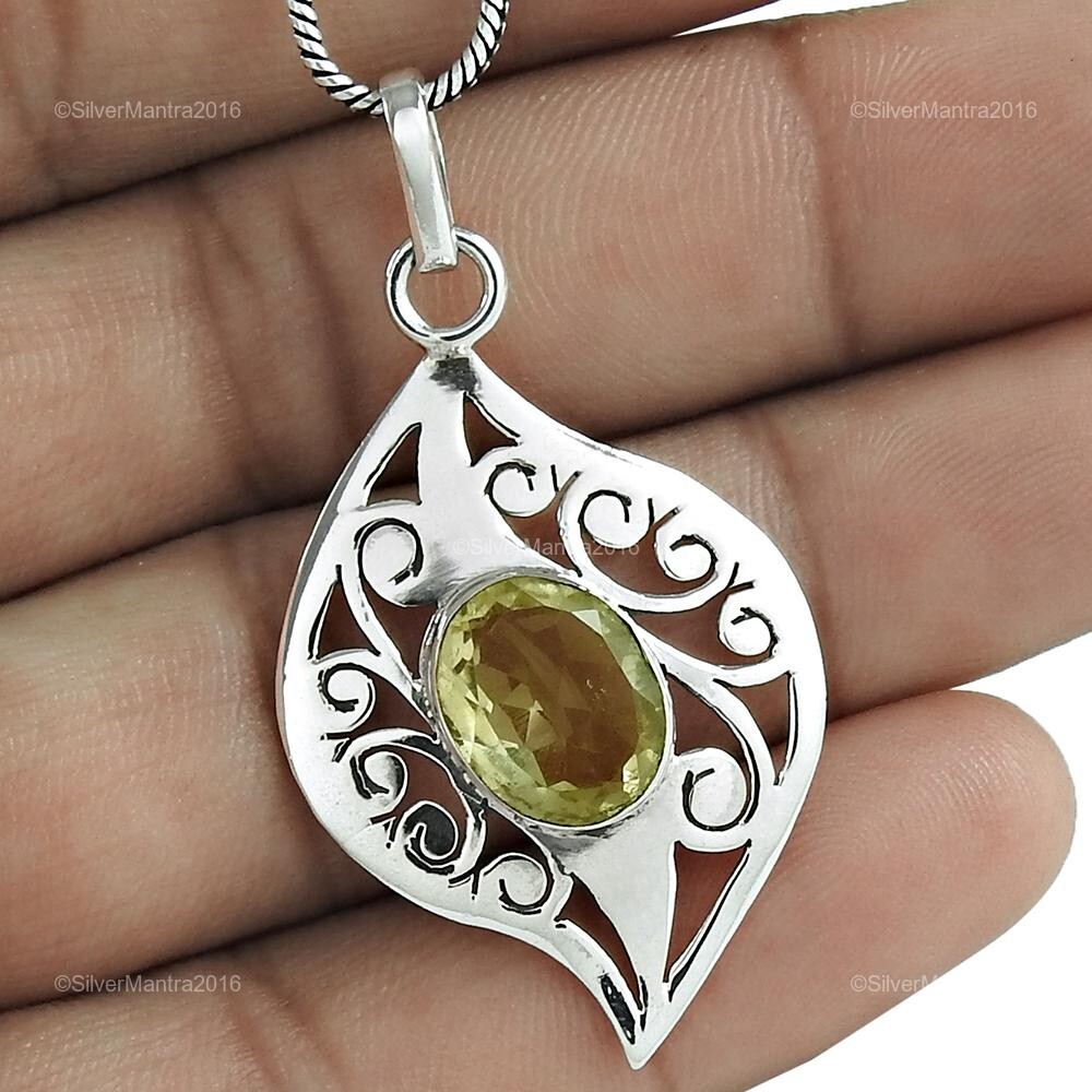 Mother's Day Oval Natural Citrine 925 Silver Bezel Pendant-image