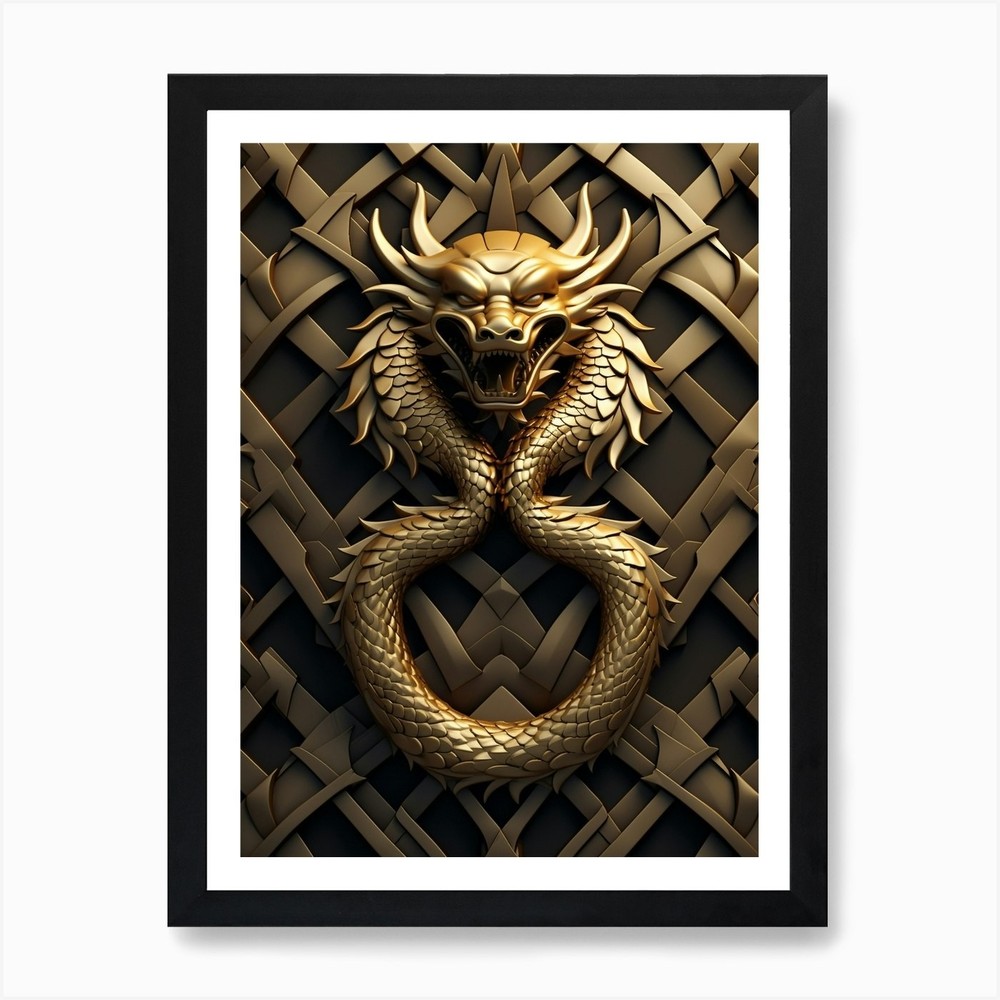 Golden Dragon Framed Canvas Art Print Wall Decor Picture