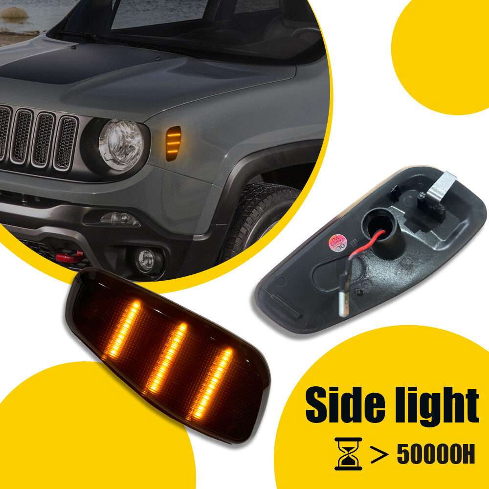 For 2015-2023 Jeep Renegade Amber Front LED Side Marker Light Smoked Lens 2PCS
