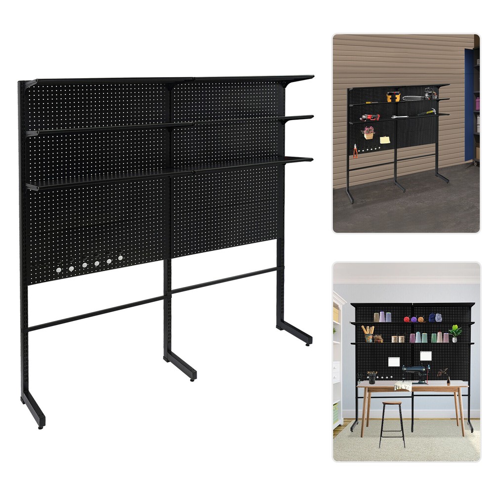 Standing Pegboard Shelf Unit for Home Office Garage Storage with Tool Holders