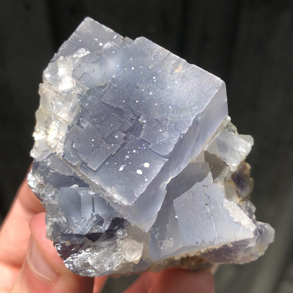 6.1cm Blue Fluorite & Quartz Cluster from Mont-Roc Mine, France