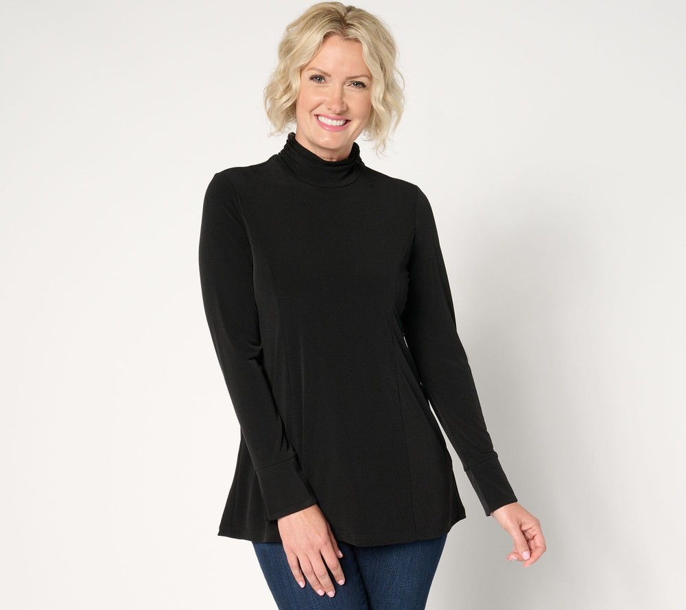 Susan Graver Women's Top Petite PXL Essentials Pet Liquid Knit Fit Black A667476