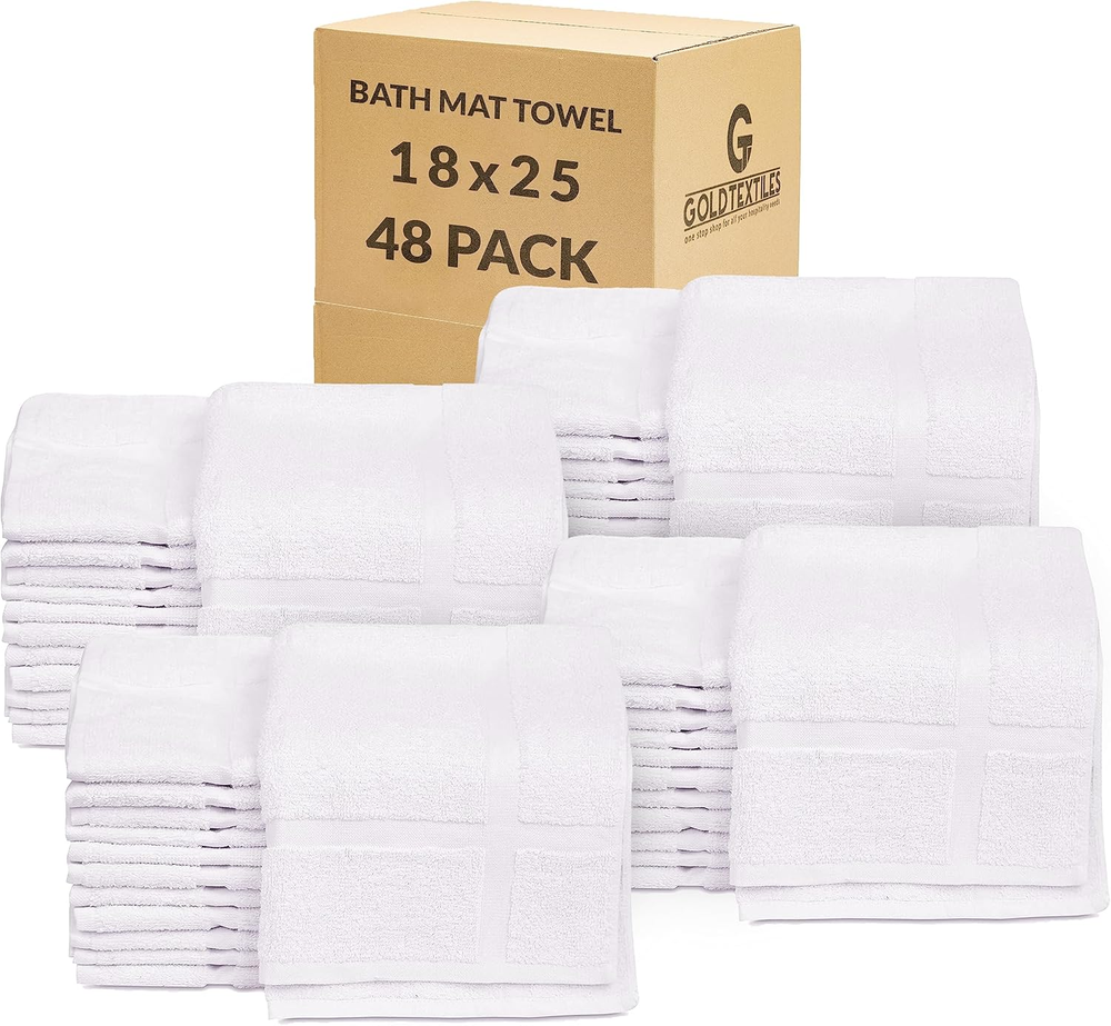 Gold Textiles Cotton Blend White Hotel Bath Mat Towel 18x25 Inches Lightweight Economy