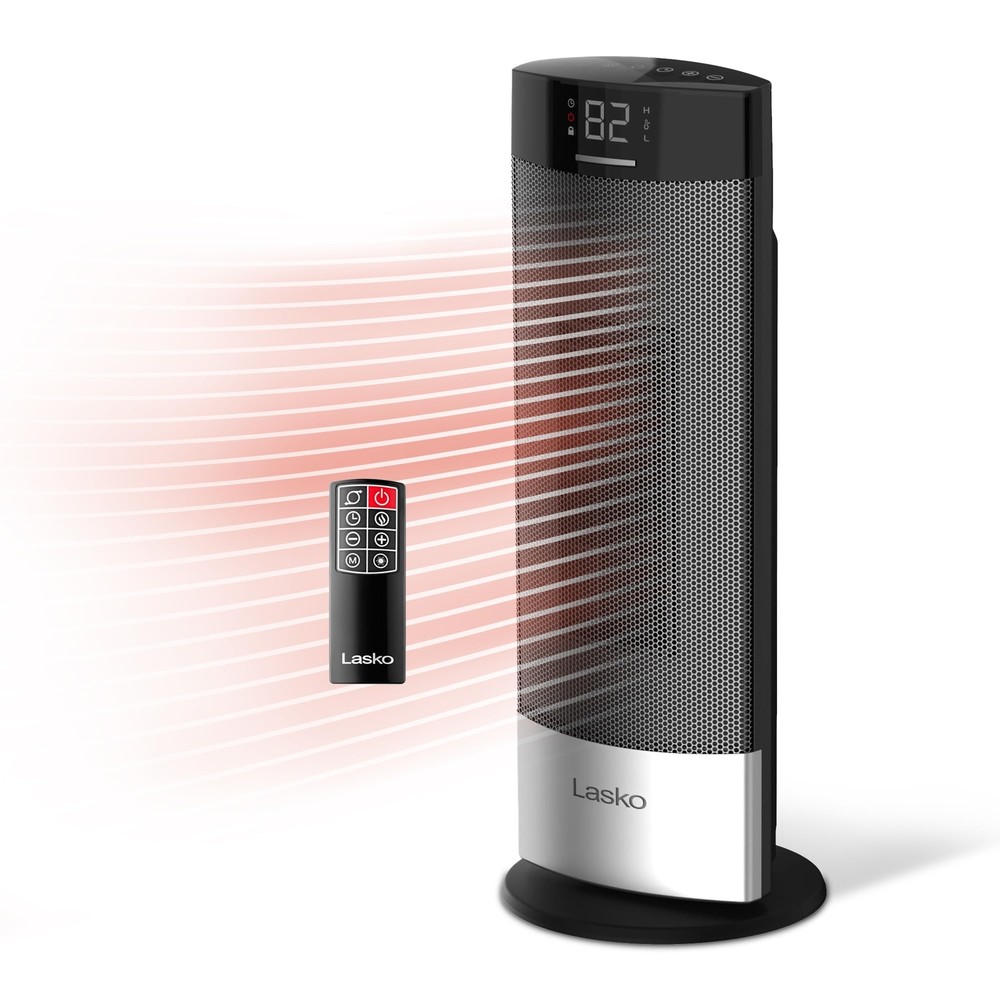 Ellipse Ceramic Tower Heater for Home with Tipover Switch, Child Lock, Digita...