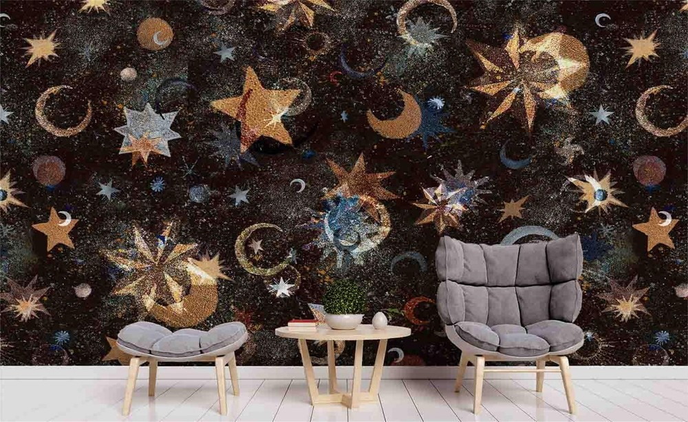3D Space Stars Moon Pattern Wall Murals Wallpaper Murals Wall Sticker