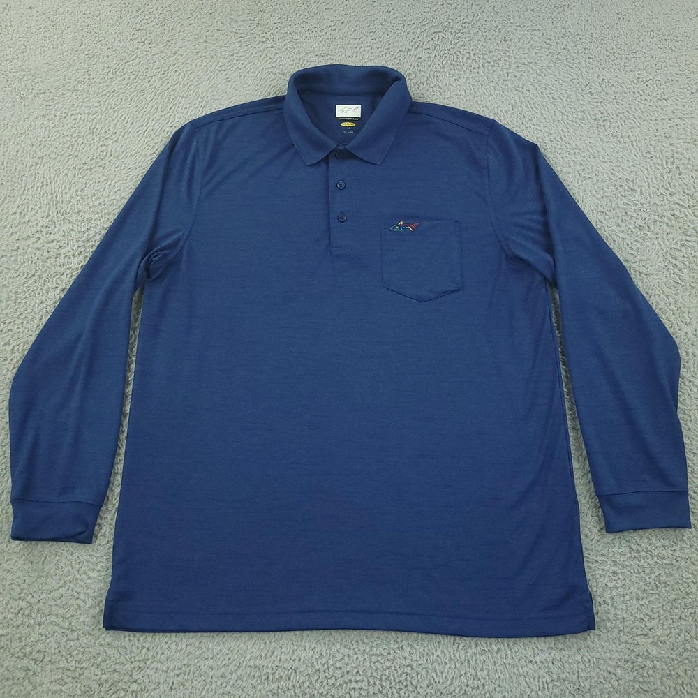 Greg Norman Polo Shirt Mens Large Blue Long Sleeve PlayDry Golf Performance