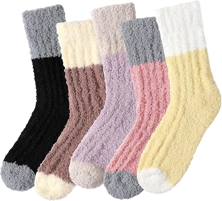 5 Pairs Fuzzy Socks for Women,Pairs Fuzzy Socks Winter, Soft Cozy Fluffy Slippe
