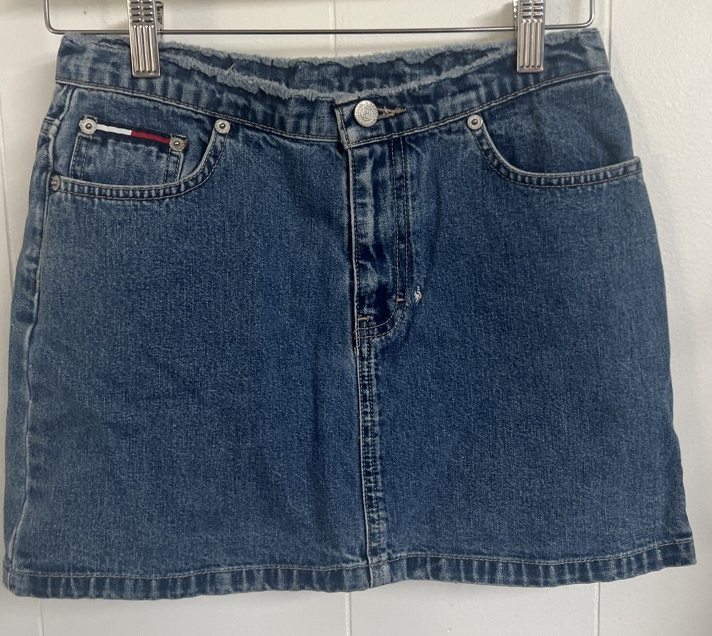 Tommy Hilfiger 90s 1/2 Hipster Vintage Blue Denim Jean Mini Skirt Womens Size 3
