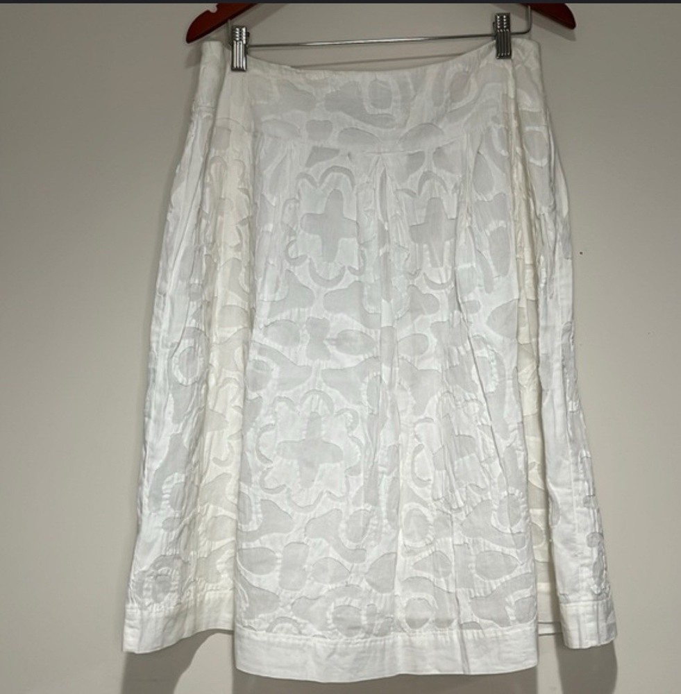 Lafayette 148 White Cotton Floral Detail Skirt Size 16 Lined