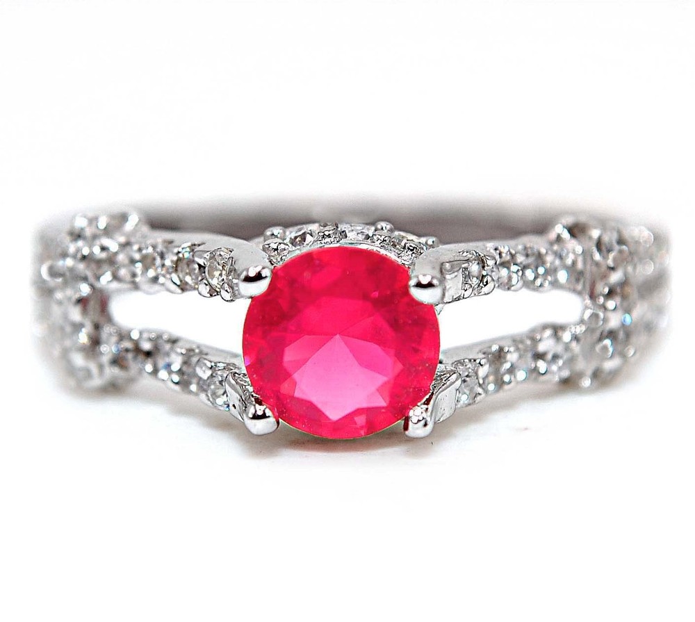 2CT Treated Ruby & Topaz 925 Solid Sterling Silver Ring Jewelry Sz 7