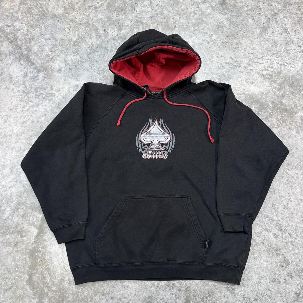 Top Heavy Custom Choppers Hoodie Mens Large Black Red Pullover Biker Motorcycle