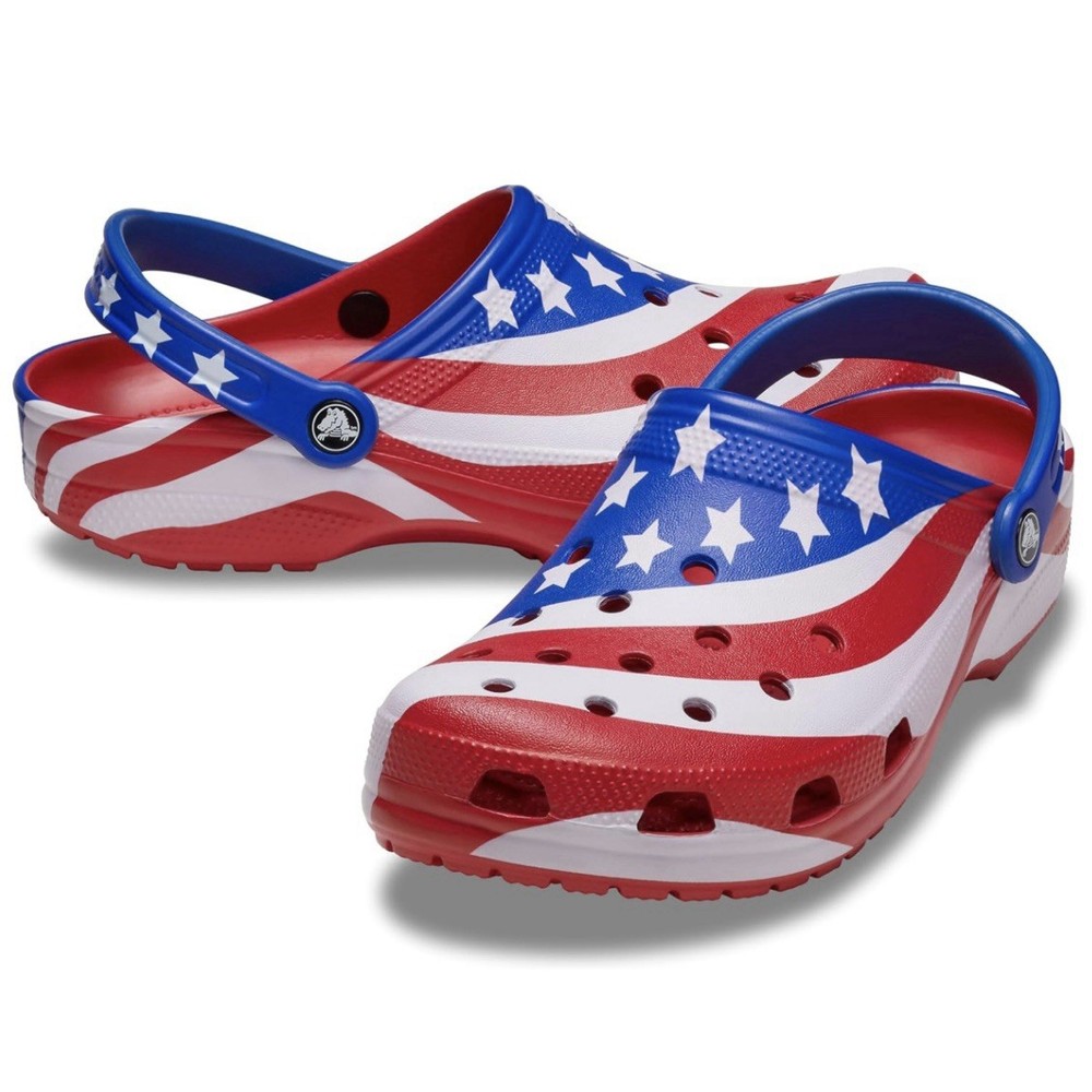 Crocs Classic Clog Sandal Summer USA Patriotic Red White Blue Women’s Size 8 NEW