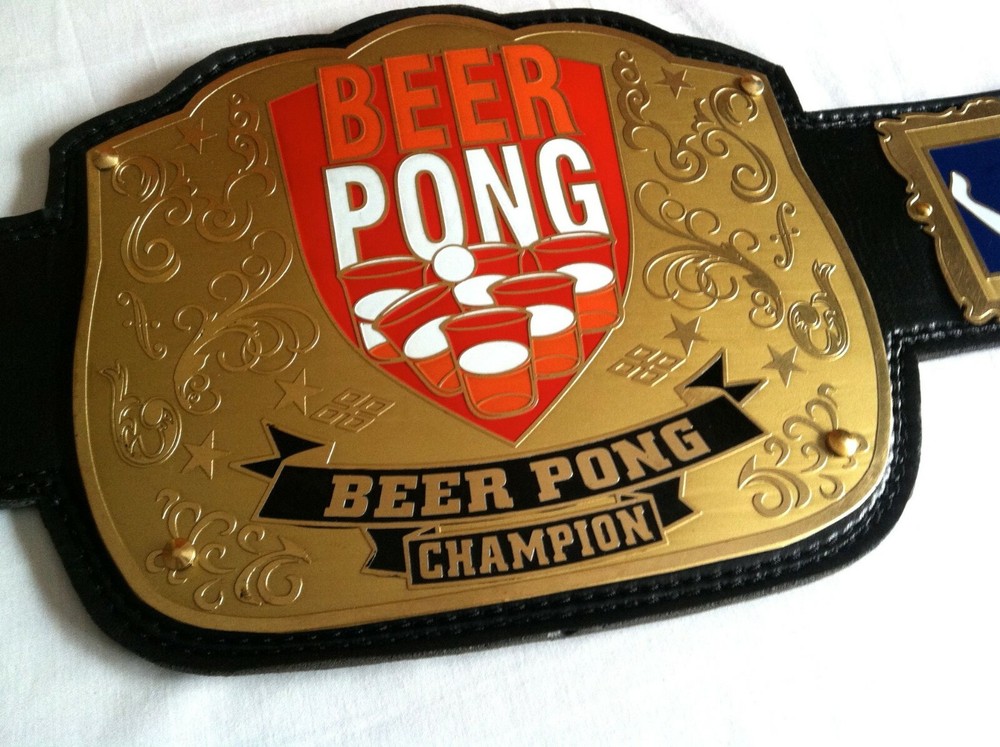 BEER PONG CHAMPIONSHIP BELT BLACK LEATHER STRAP ADULT SIZE