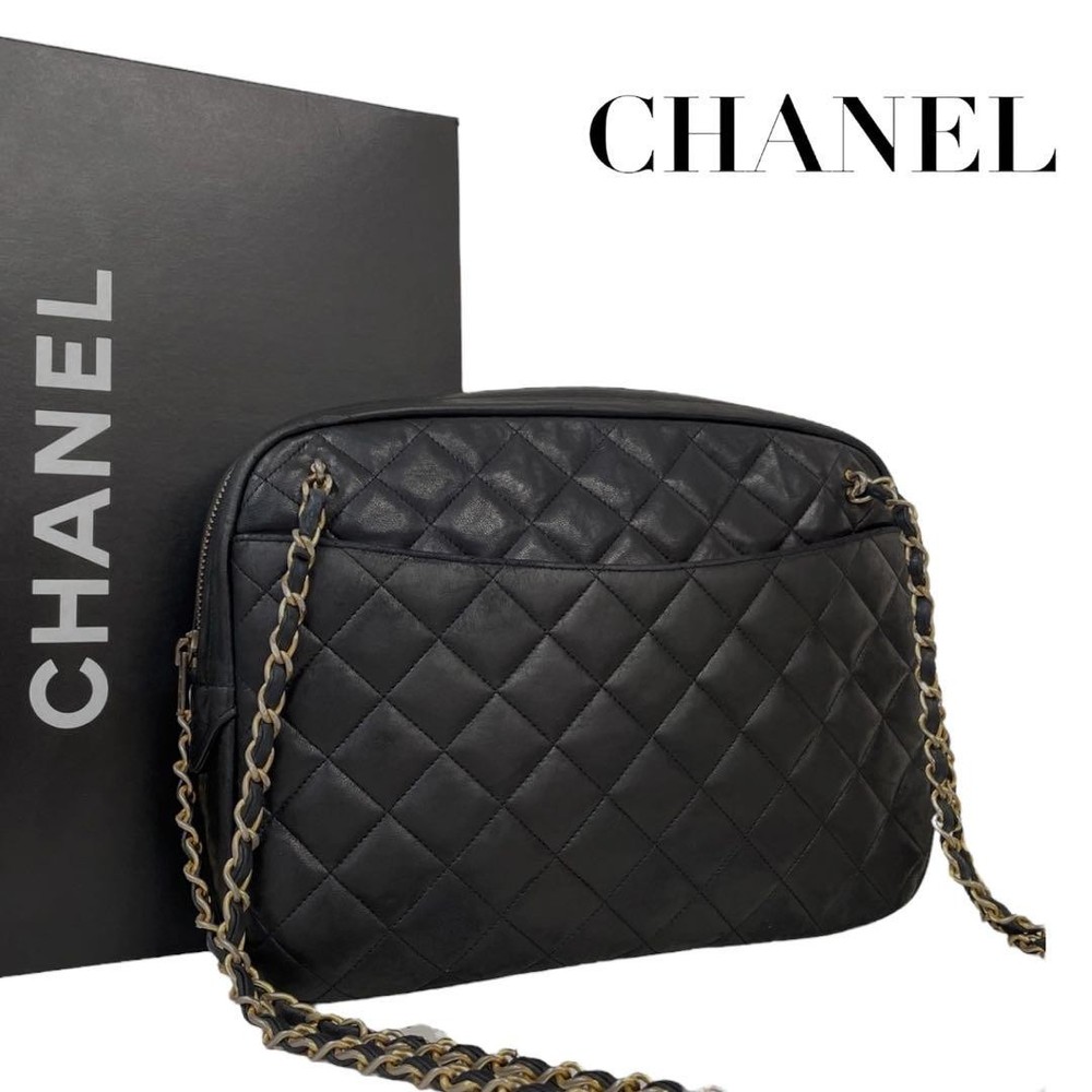 Chanel Lambskin Matelasse W-Chain Black Tote Bag 4454