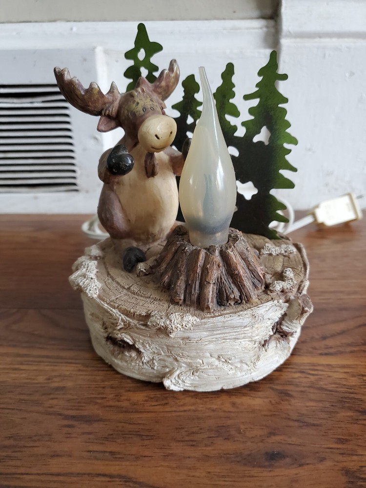 Moose with Trees Table Lamp Light Rustic Lodge Cabin Forest Decor